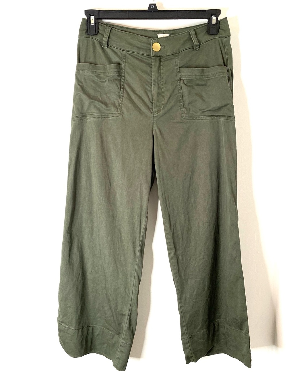 Joie Olive Green Lyocell Utility Wide Leg Pants Patch Pockets